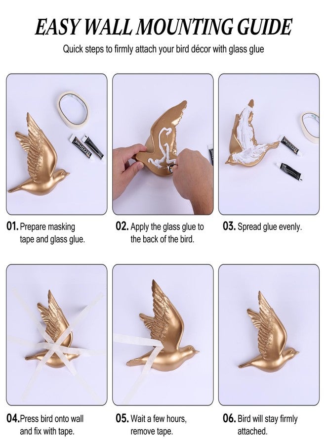 suruim Gold Bird Wall Sculptures Set of 3-3D Wall Art Decor for Living Room, Home Decor Modern Golden Wall Decor & Bird Gallery Wall Art (Gold) - Image 3